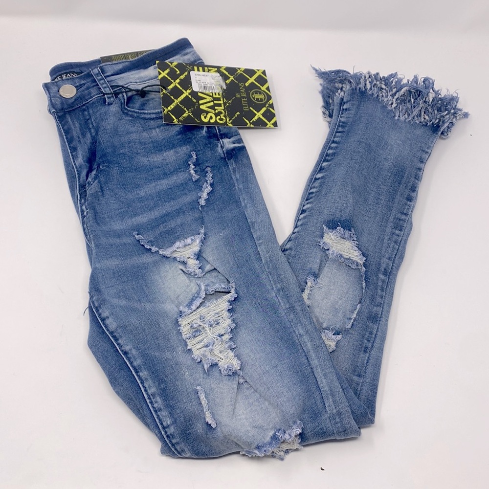 Savage Collection by Elite Jeans High Rise Distressed Fringe Bottom Jeans Size 3